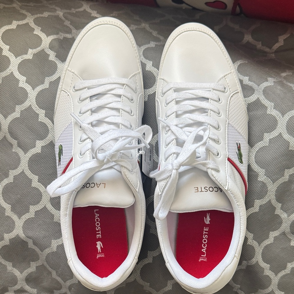 Lacoste Mens White and Red Sneakers